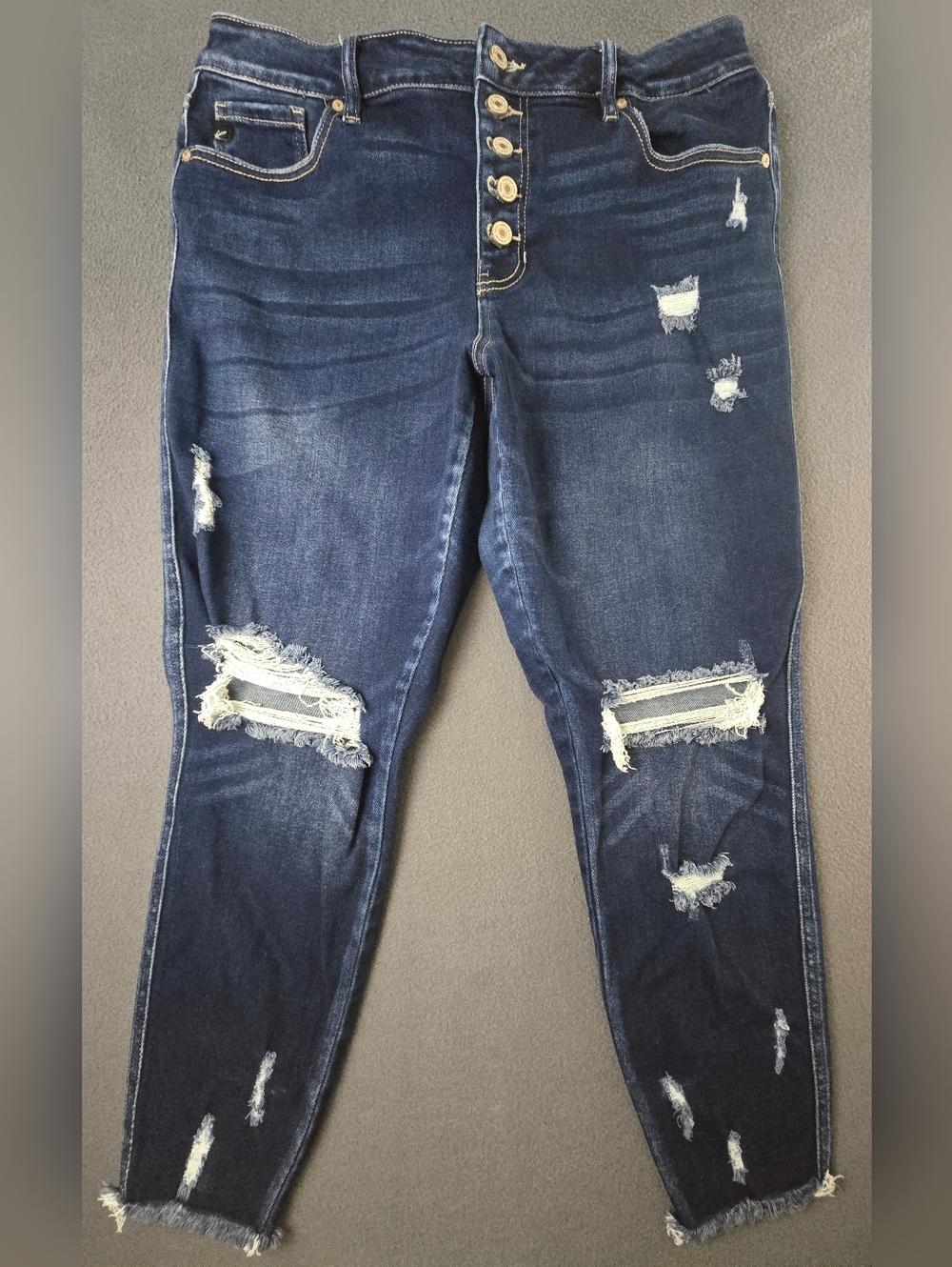 KanCan Estilo Distressed Frayed Hem Blue Medium Wash Denim Jeans Women's Sz 14
